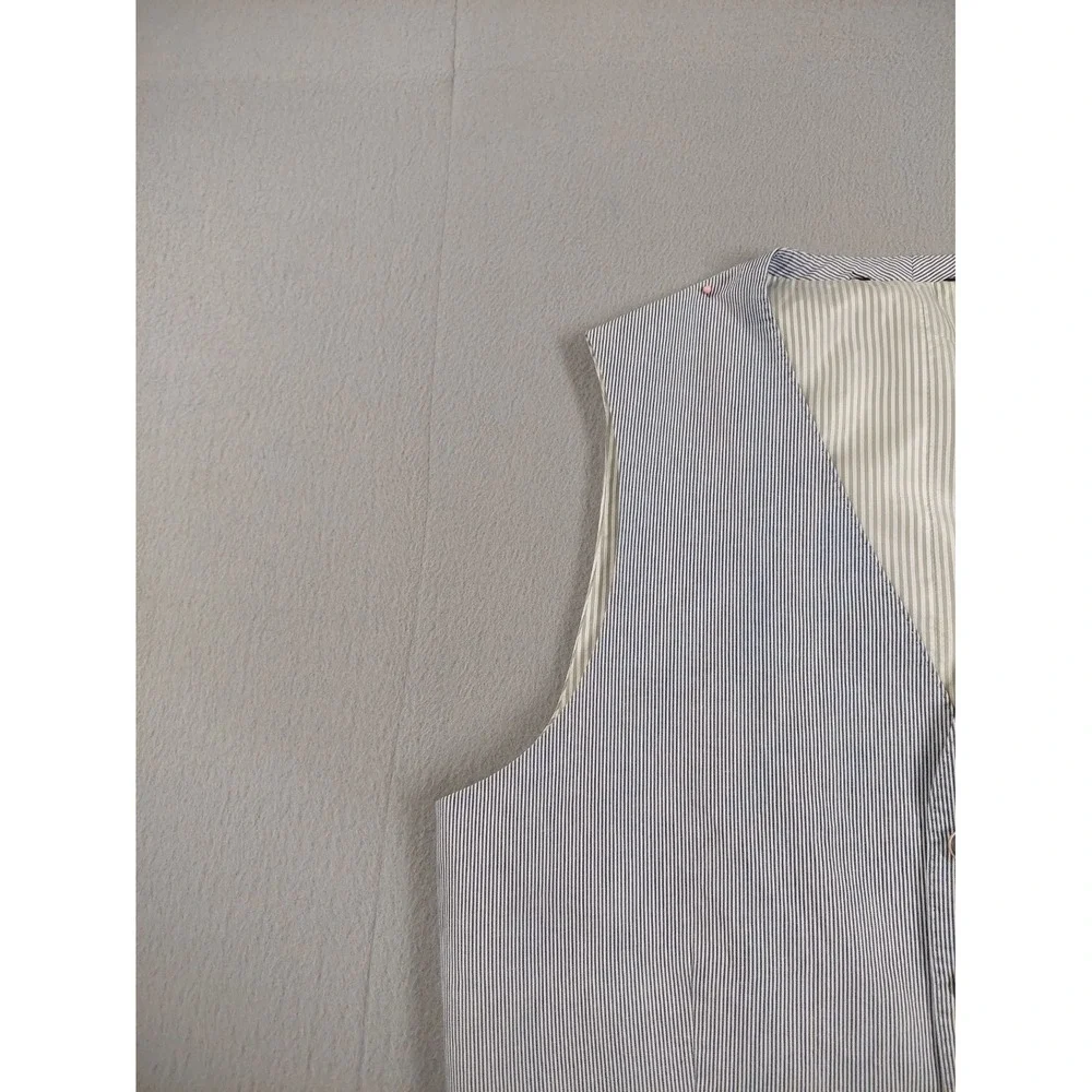 Banana Republic Men Suit Vest 40R Blue Stripe Tailored Fit Wrap Button Waistcoat